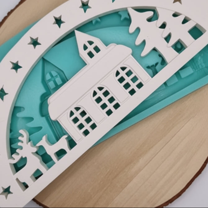 Silikonform Gießform Lichterbogen Schwibbogen  Kirche + Halterung im Set