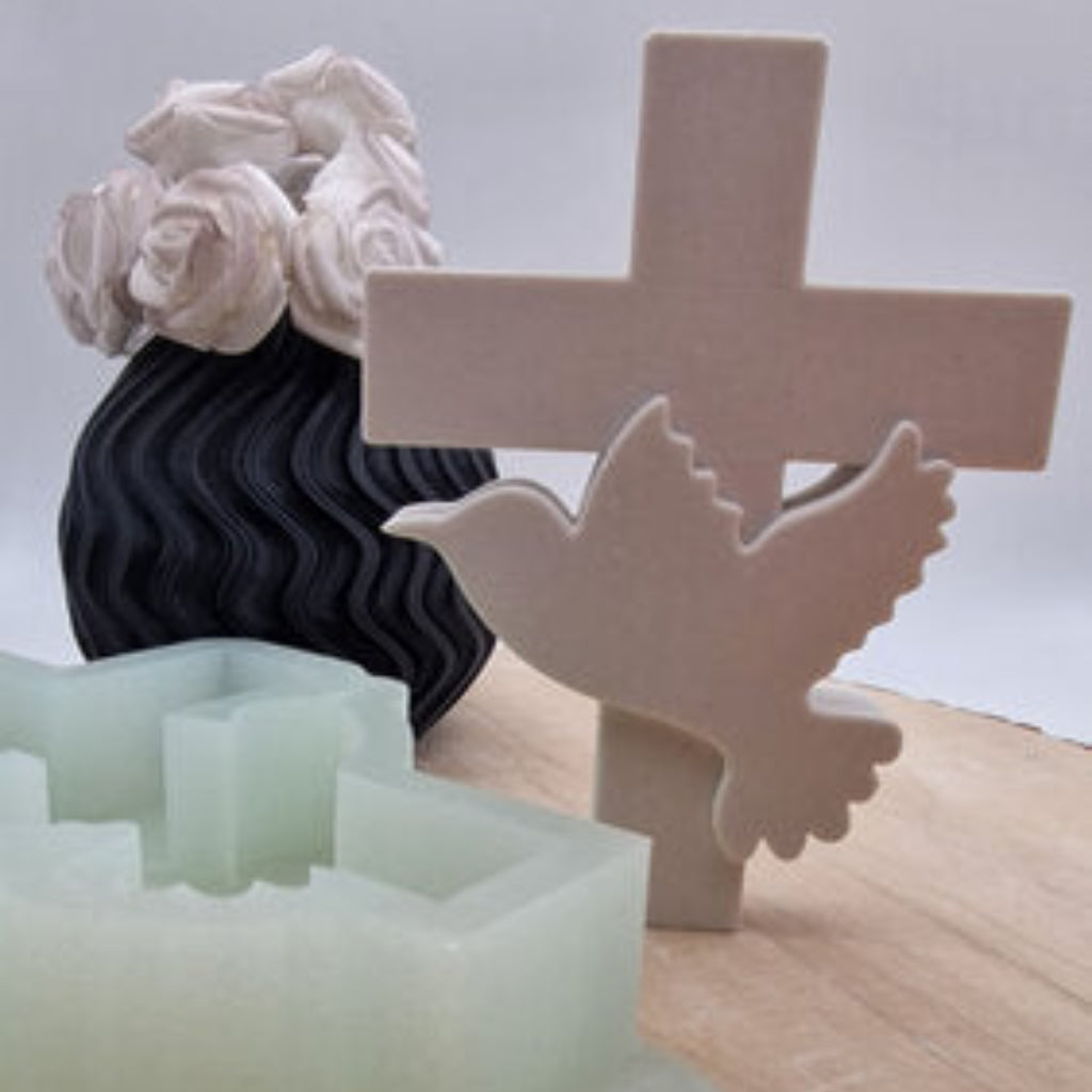 Silikonform Gießform Kreuz mit Taube