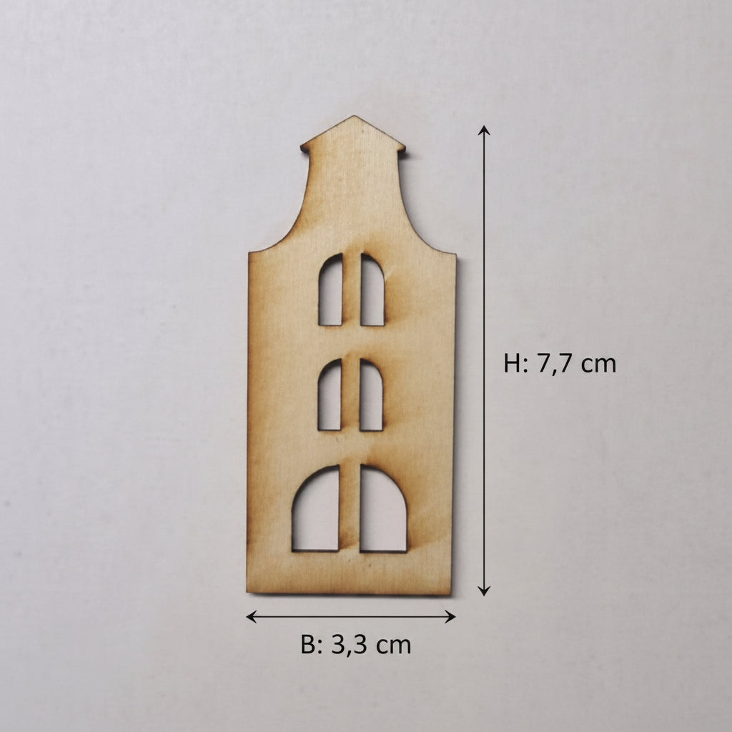 Ballonlicht Haus mit Laserschnitt Haus Motiven aus Holz als kreative Leuchtdeko für Fensterbank, Tischdeko und Wohndekoration