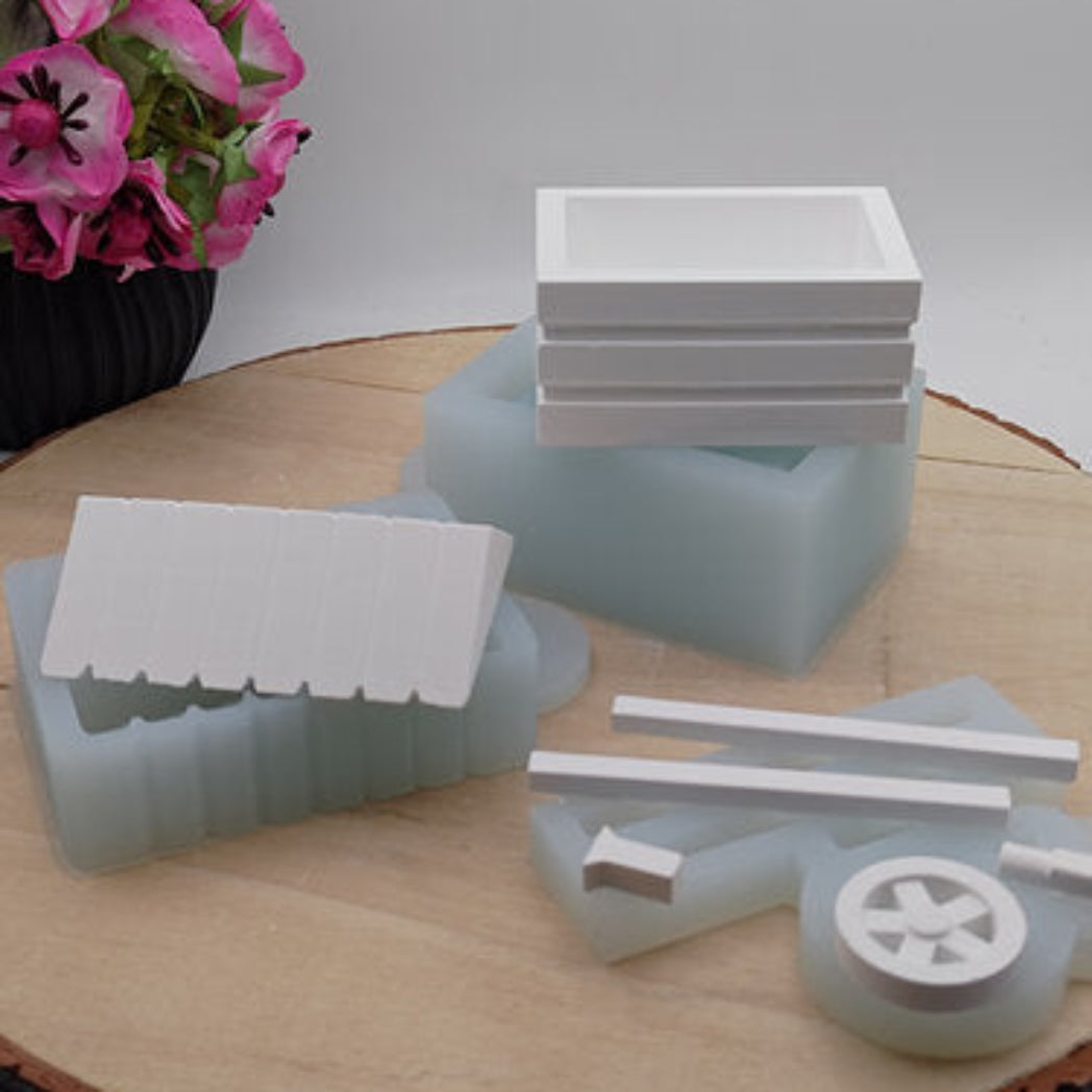 Gegossener Blumenwagen aus Raysin mit Silikonform Gießform als kreative DIY Garten Deko und Geschenkidee für Blumen und Hausgestaltung