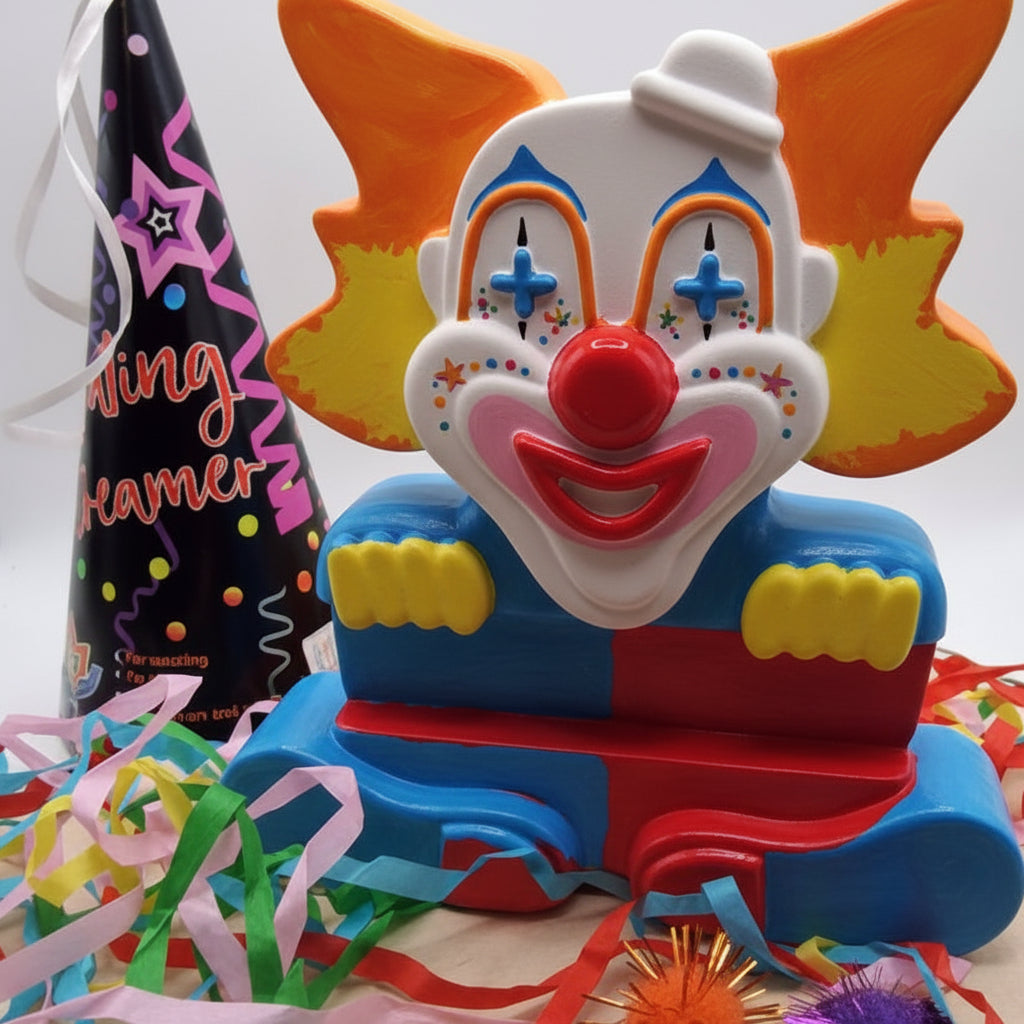 Gegossenes Karneval Clown Klötzchen als Anwendungsbeispiel für die Silikonform, ideal für kreative Faschingsdeko.
