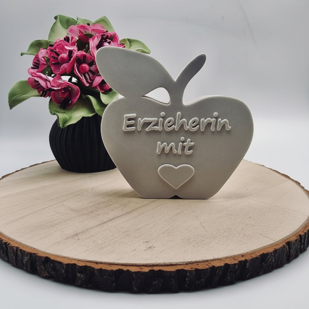 Gießform Apfel Erzieherin aus Silikon für Kita, Geschenkdeko und kreative DIY Deko mit Raysin oder Beton
