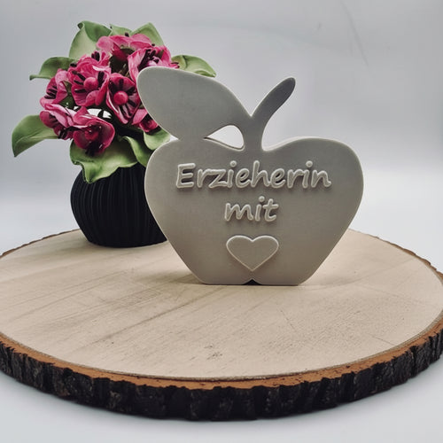 Gießform Apfel Erzieherin aus Silikon für Kita, Geschenkdeko und kreative DIY Deko mit Raysin oder Beton