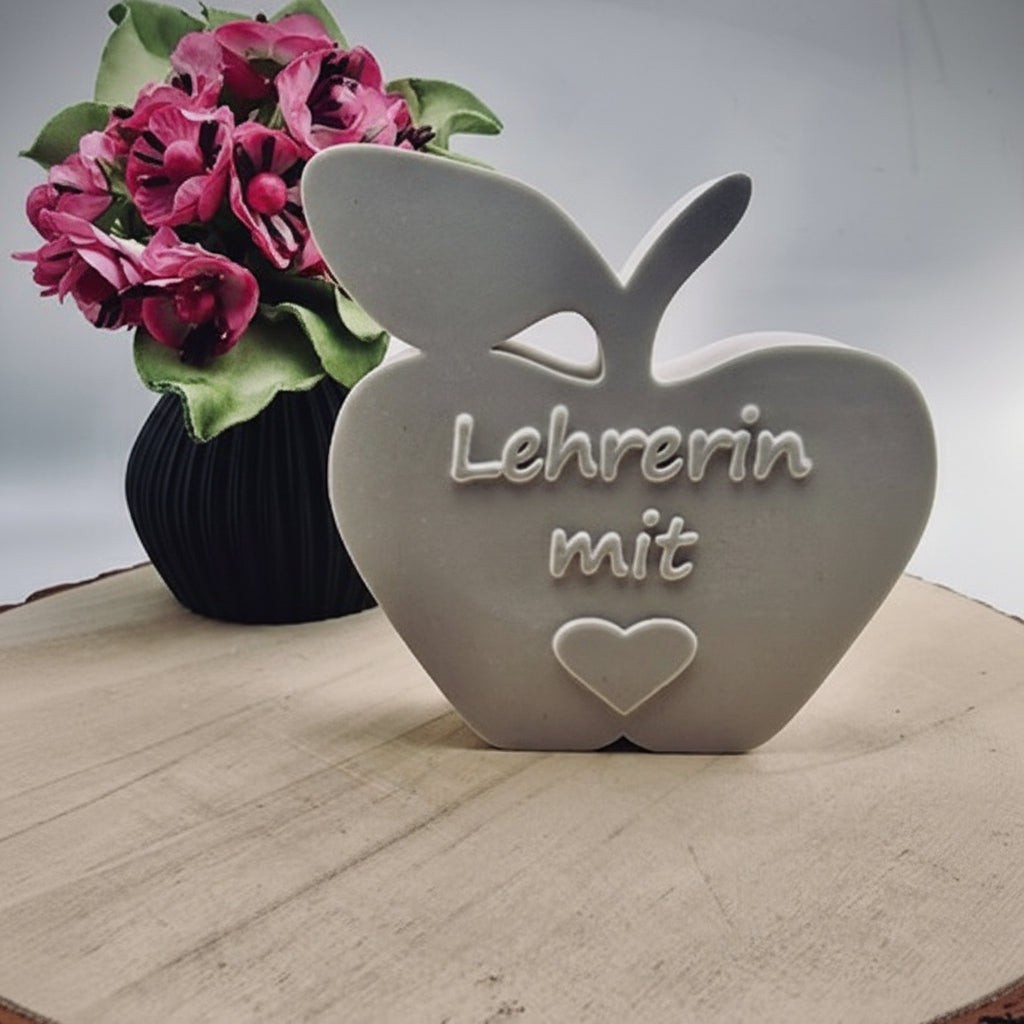 Gießform Apfel Lehrerin aus Silikon für Schule, Geschenkdeko und kreative DIY Deko mit Raysin oder Beton