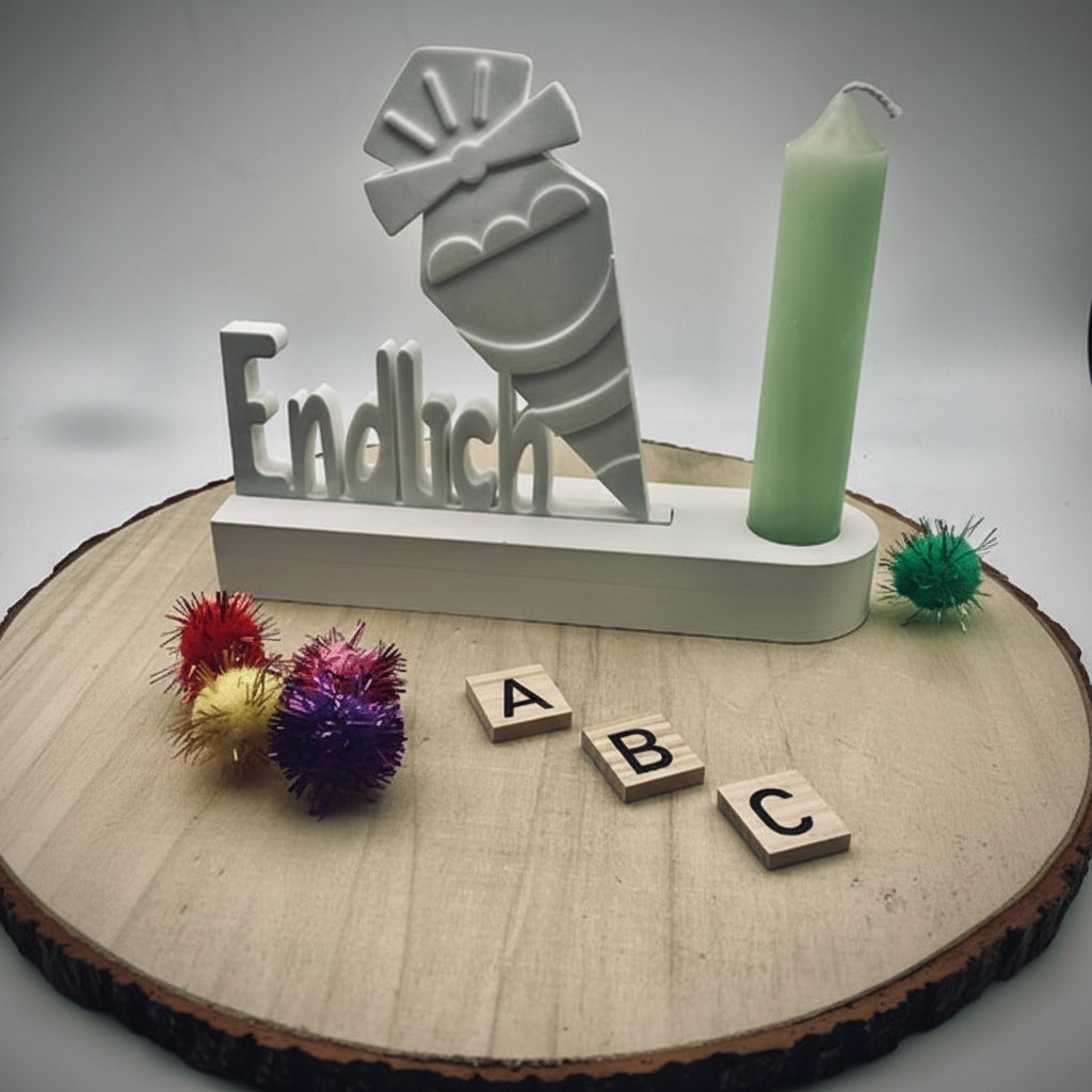 Gießform Einschieber Endlich mit Schultüte aus Silikon für kreative DIY Deko zur Einschulung und zum Schulanfang