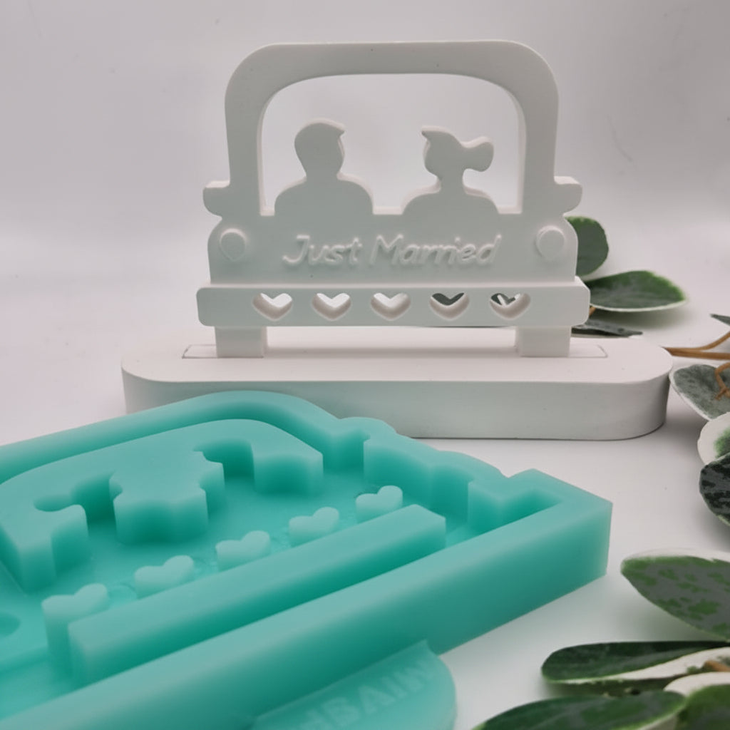 Gießform Einschieber Just Married aus Silikon für kreative DIY Deko zur Hochzeit, Tischdeko und Geschenkdeko