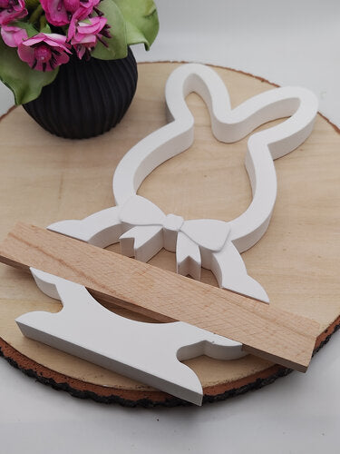 Gießform Klötzchenhalter Hase mit Schleife stehend aus Silikon für kreative Osterdeko und Frühlingsdeko