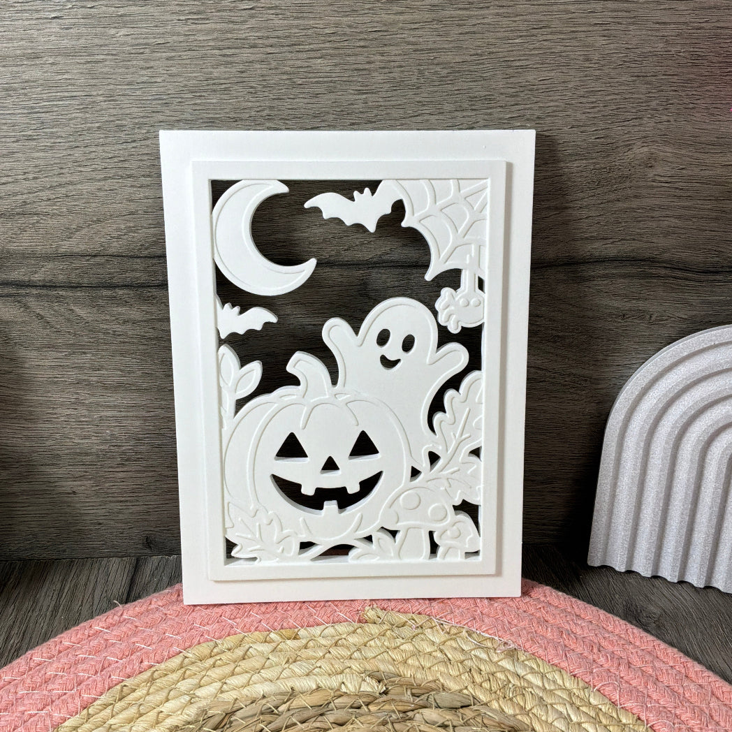 Detailreiche Gießform Laterne mit Geist-Motiv für DIY-Halloween-Dekoration aus Raysin, Beton oder Gips.