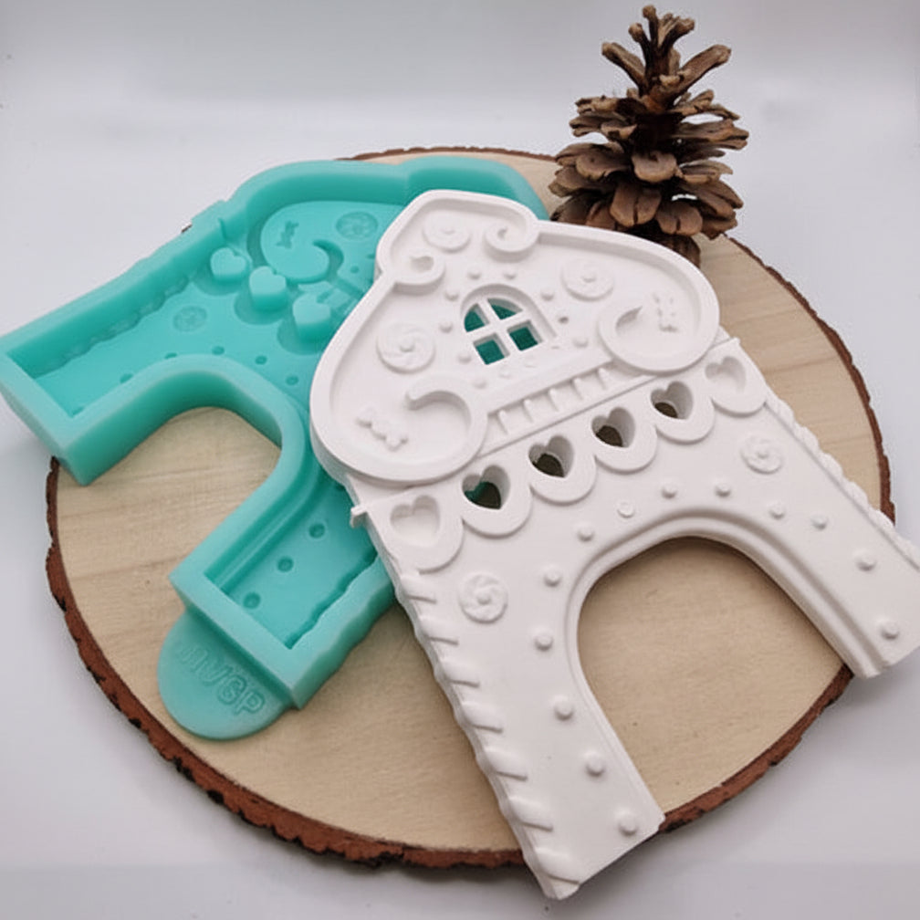 Gießform Lebkuchenhaus aus Silikon für Weihnachtsdeko, Geschenkdeko und kreative DIY Projekte