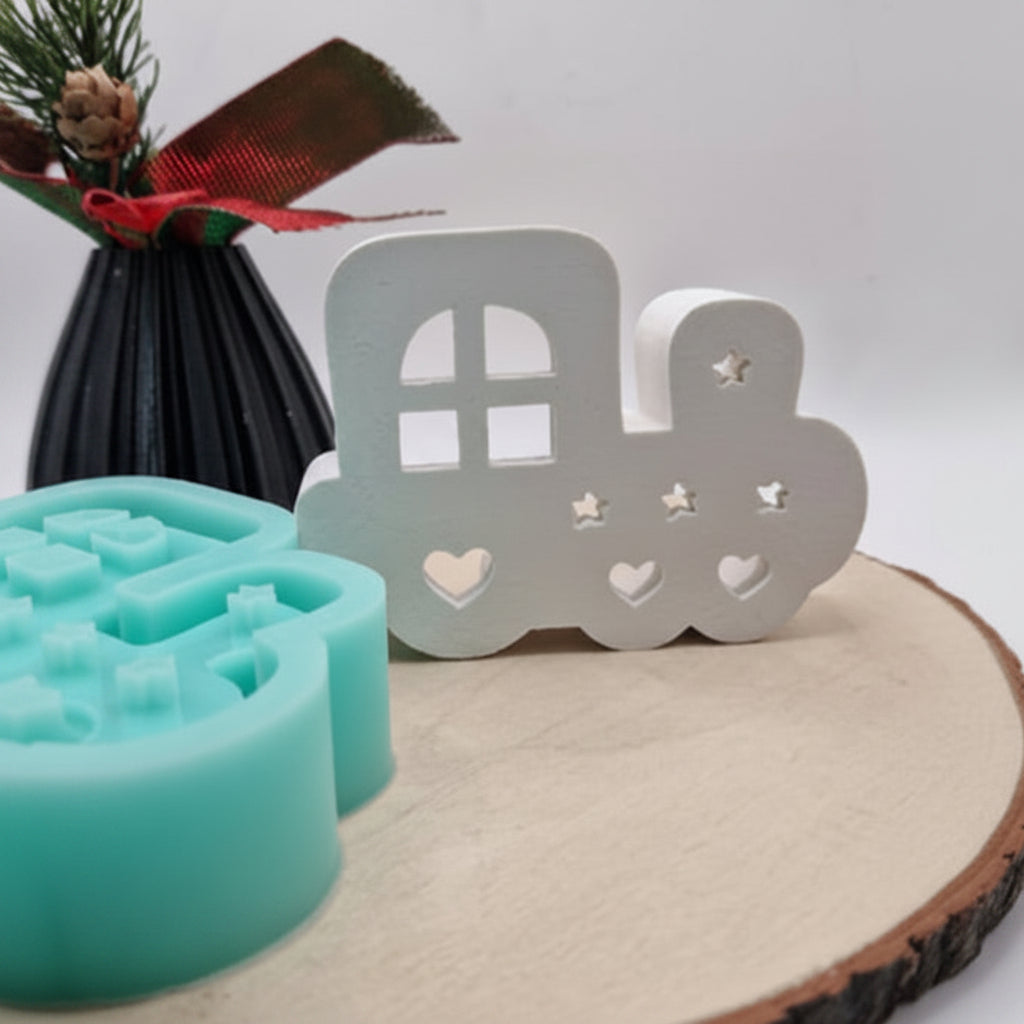 Gießform Lichter Lokomotive aus Silikon für dekorative Gießprojekte, Geschenkdeko und kreative DIY Deko