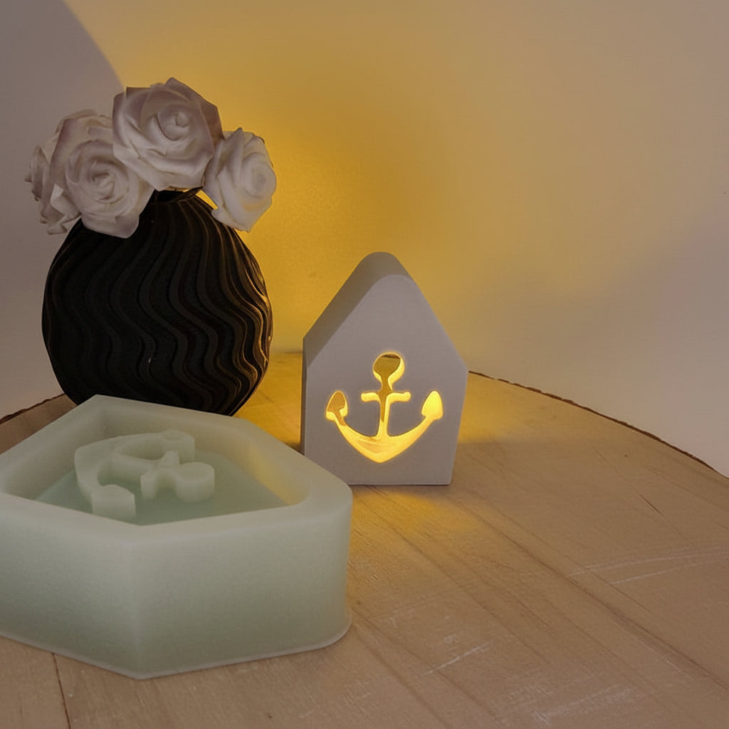 Gießform Mini Lichterhaus Anker aus Silikon für maritime Deko, Wohn-Deko und kreative DIY Projekte