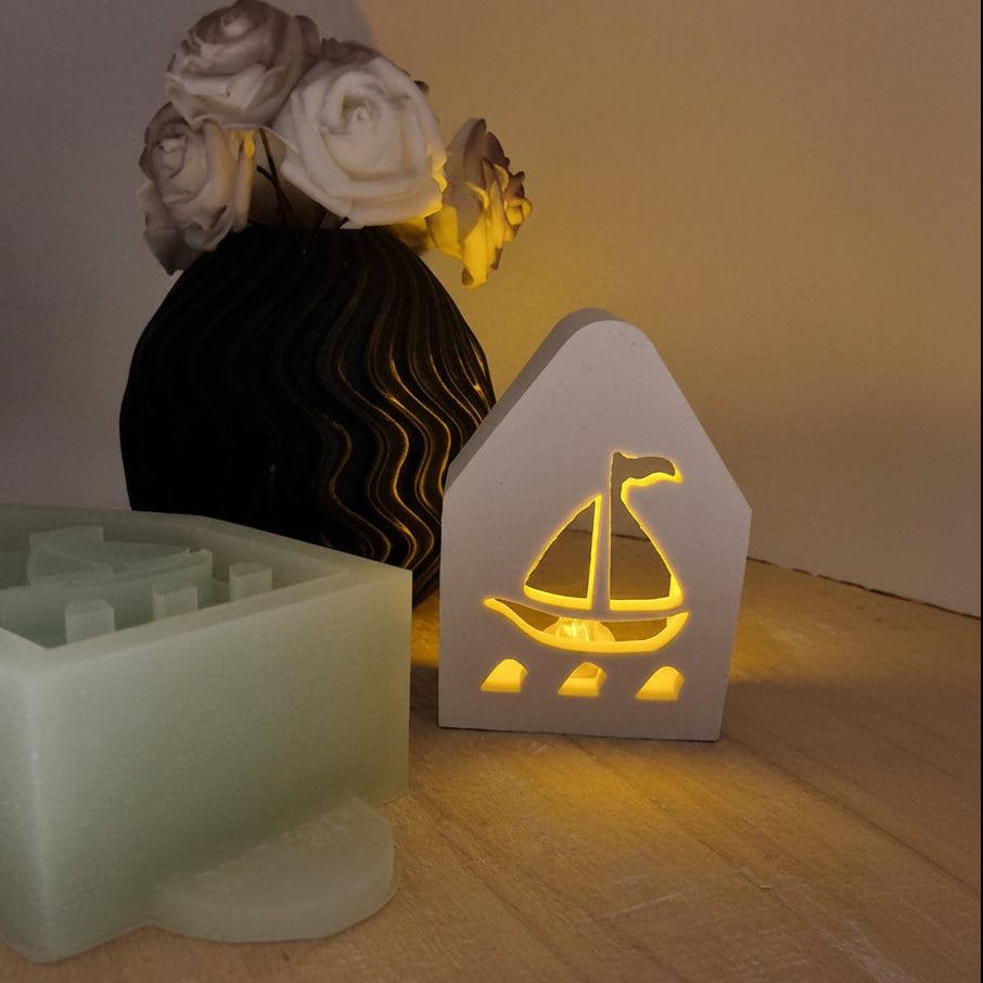 Gießform Mini Lichterhaus Boot aus Silikon für maritime Deko, Wohn-Deko und kreative DIY Projekte