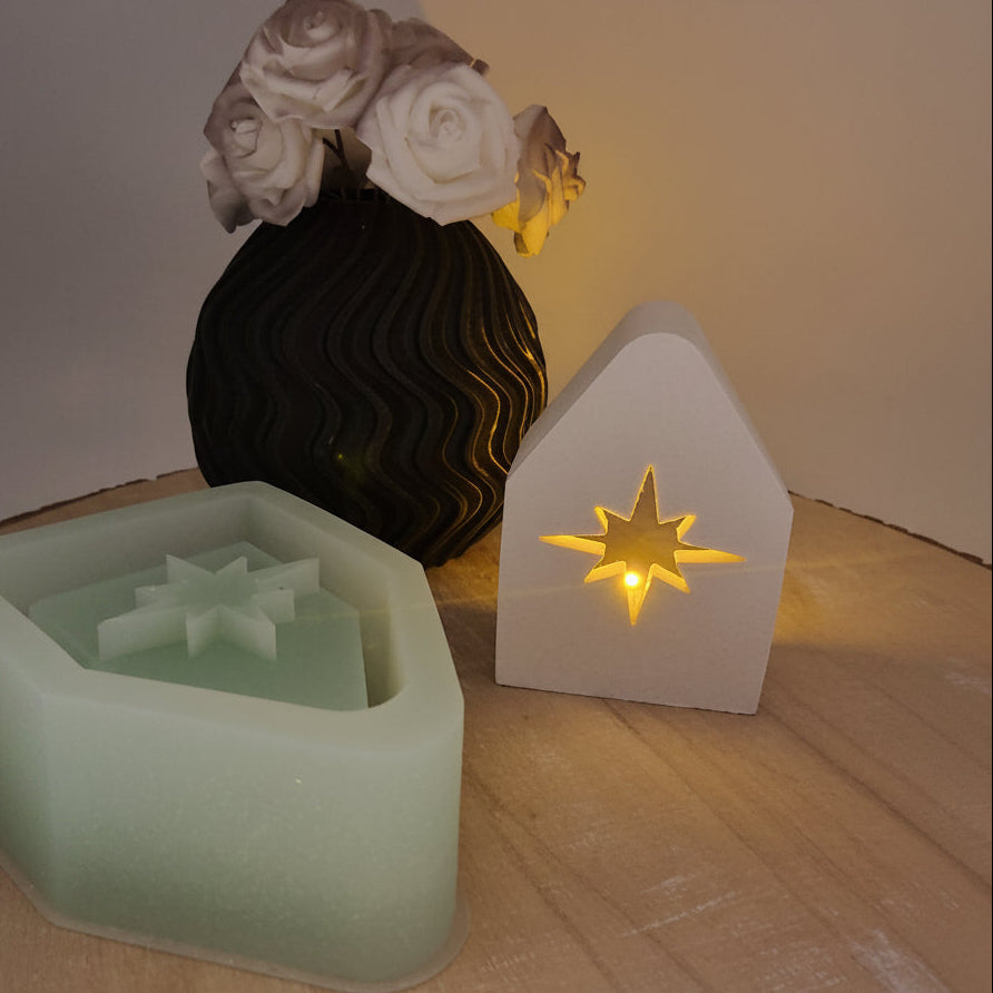 Gießform Mini Lichterhaus Kompass aus Silikon für maritime Deko, Wohn-Deko und kreative DIY Projekte