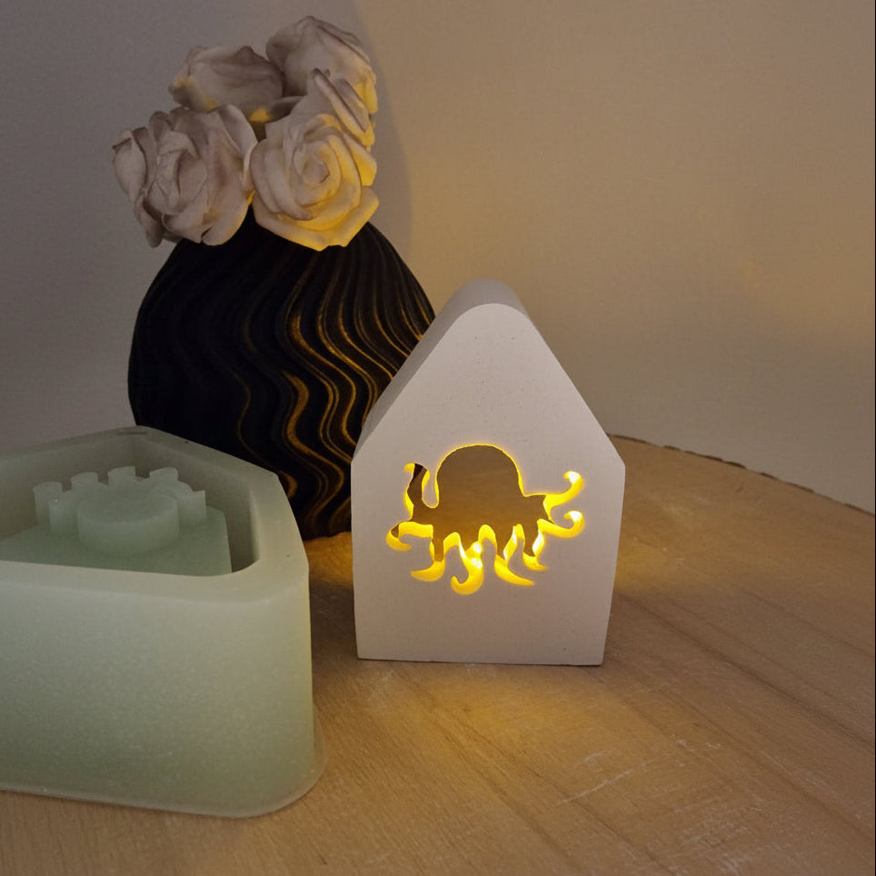 Gießform Mini Lichterhaus Krake aus Silikon für maritime Deko, Wohn-Deko und kreative DIY Projekte