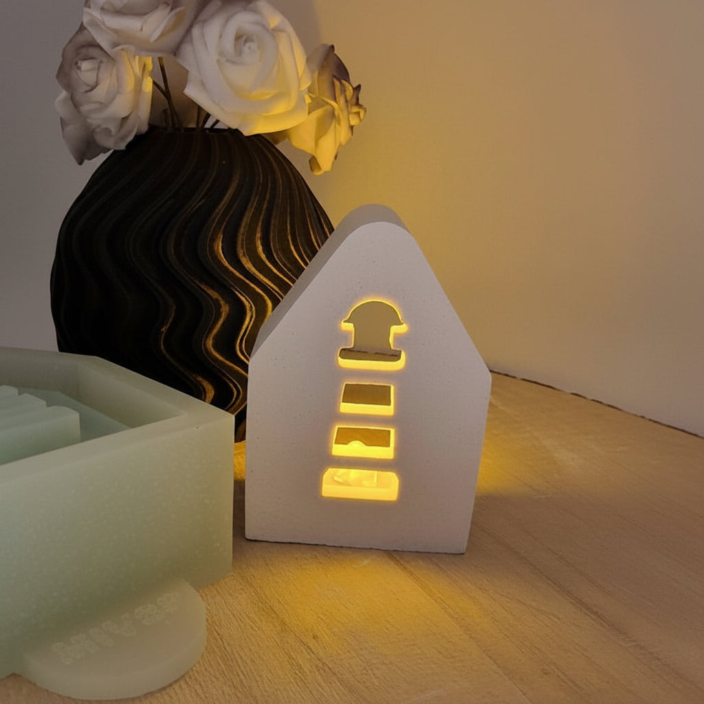 Gießform Mini Lichterhaus Leuchtturm aus Silikon für maritime Deko, Wohn-Deko und kreative DIY Projekte