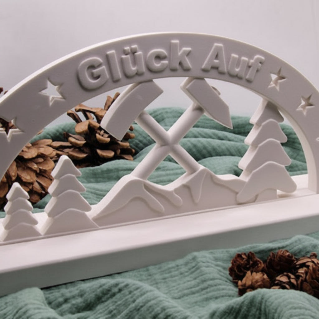 Gießform Schwibbogen Glück Auf mit Halterung im Set aus Silikon für Weihnachtsdeko, Lichterdeko und kreative DIY Projekte