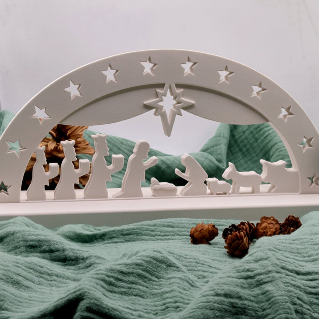 Gießform Schwibbogen Krippe mit Halterung im Set aus Silikon für Weihnachtsdeko, Lichterdeko und kreative DIY Projekte