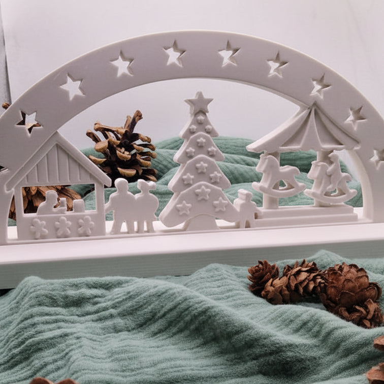 Gießform Schwibbogen Weihnachtsmarkt aus Silikon für Weihnachtsdeko, Lichterdeko und kreative DIY Projekte