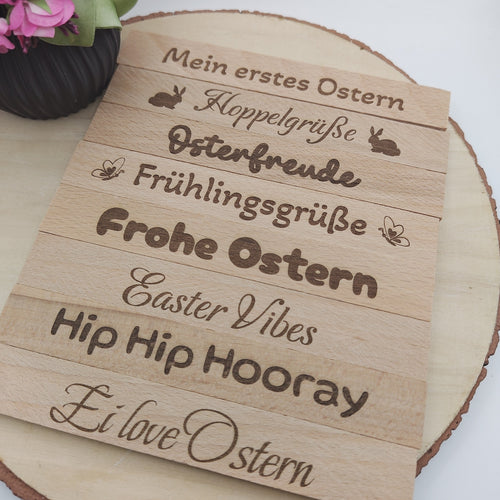 Gravierte Klötzchen Ostern aus Holz für kreative Osterdeko, Frühlingsdeko und DIY Geschenkideen