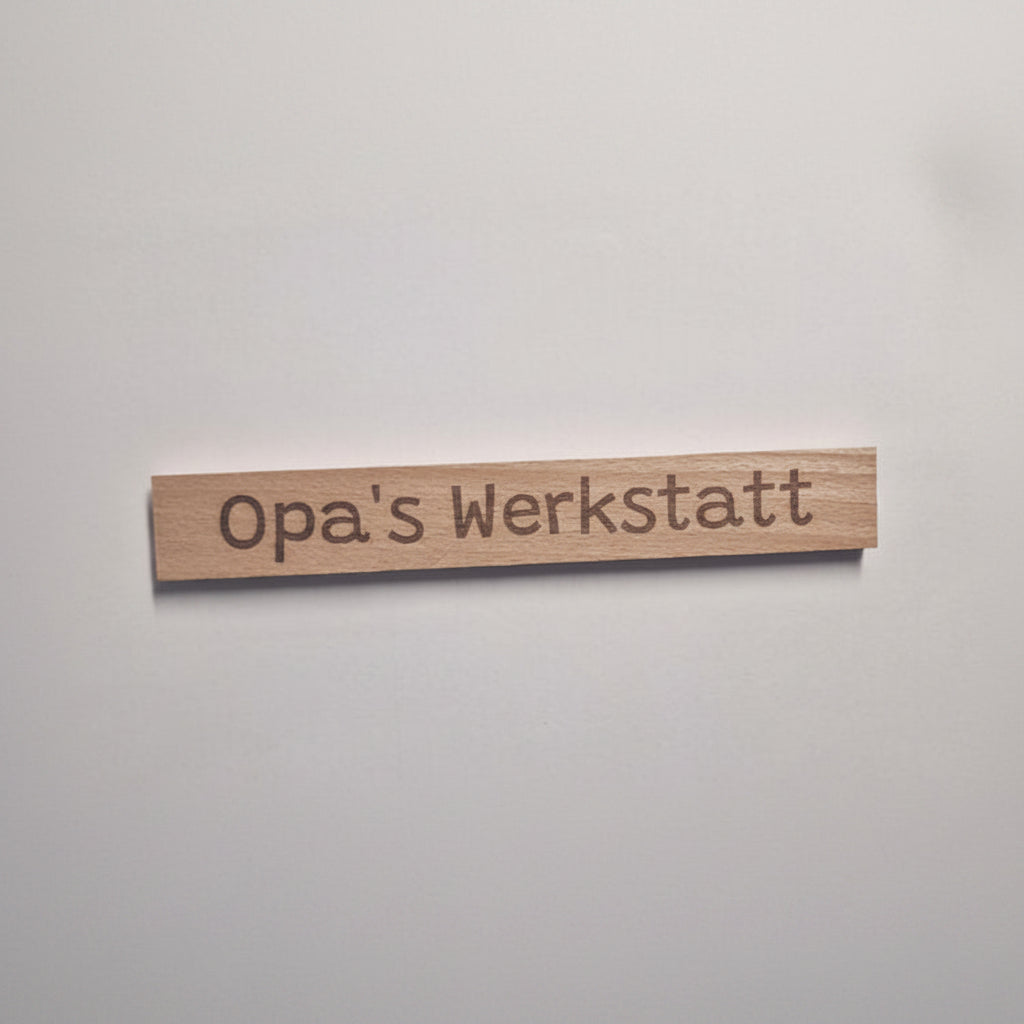 Gravierte Klötzchen Werkstatt aus Holz kaufen für DIY Deko, Basteln, Werkstatt Geschenkideen und kreative Holzgestaltung mit Lasergravur