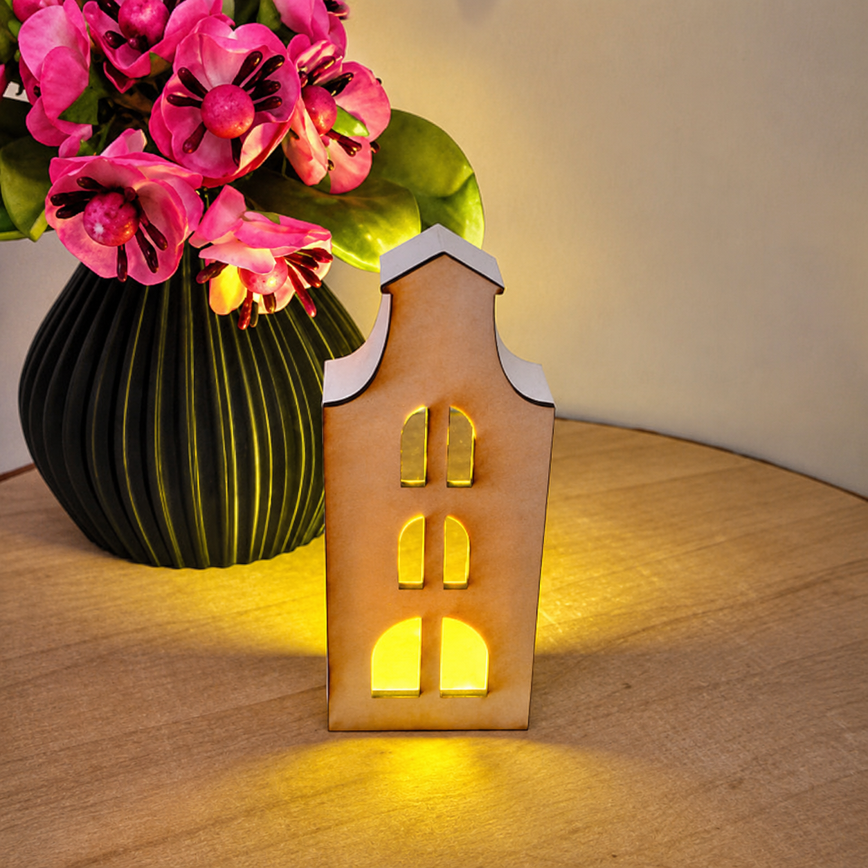 Ballonlicht Haus Motiv Nr 3 aus Raysin als stilvolle Leuchtdeko für moderne Wohndekoration, Fensterbankdeko und kreative DIY Dekoideen