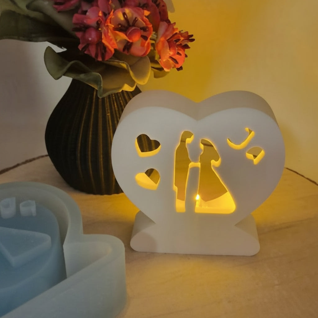 Detailansicht der Silikonform Ballonlicht Herz Brautpaar für kreative DIY Gießprojekte aus Raysin, Beton, Gips und Keramikpulver