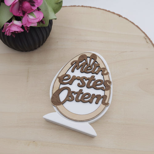 Holzdeko Ei Mein erstes Ostern aus 3 mm Holz als Laserschnitt für Baby Ostern und kreative DIY Deko