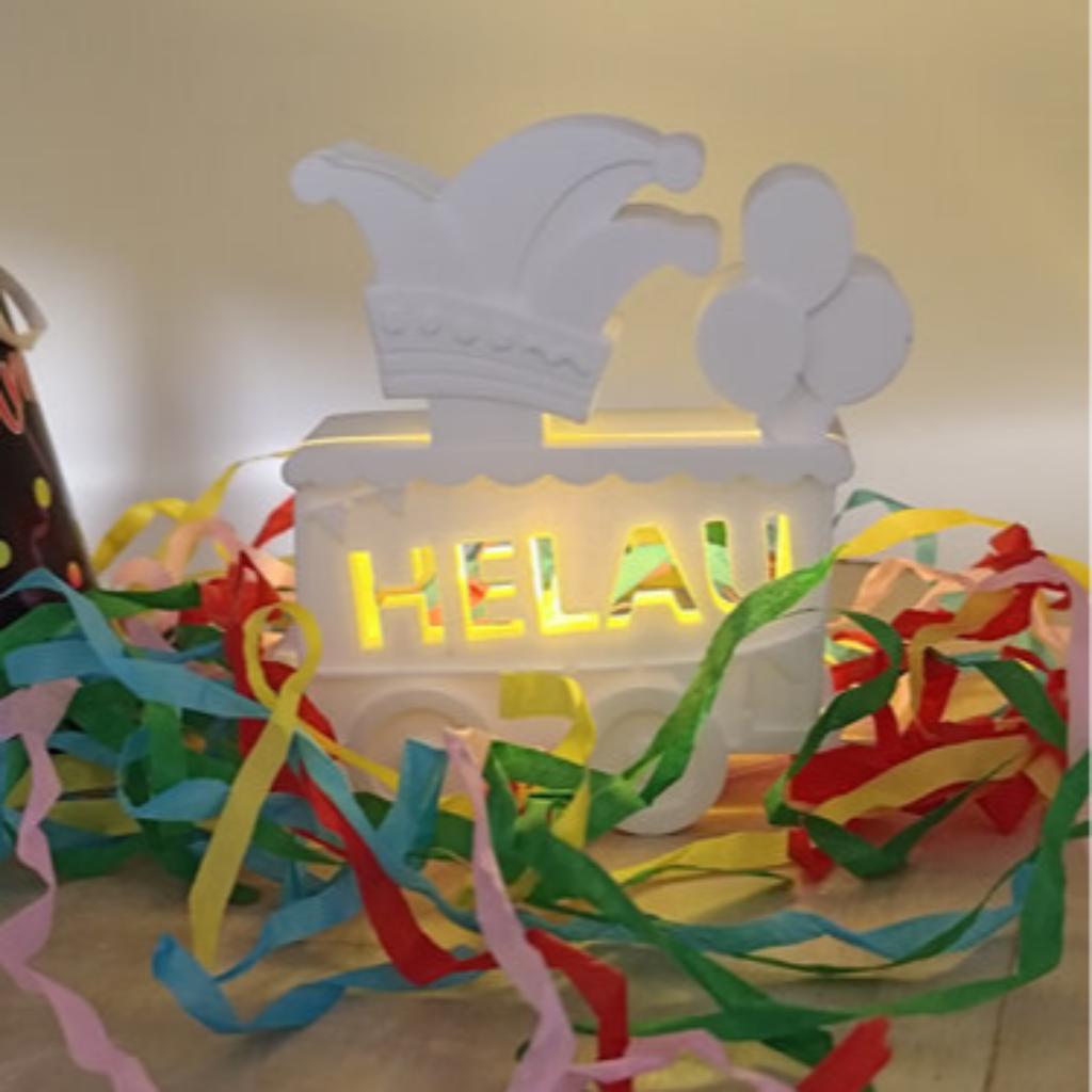 Detailansicht der Silikonform Ballonlicht Karneval Anhänger Helau für kreative Gießprojekte aus Raysin, Beton, Gips und Keramikpulver