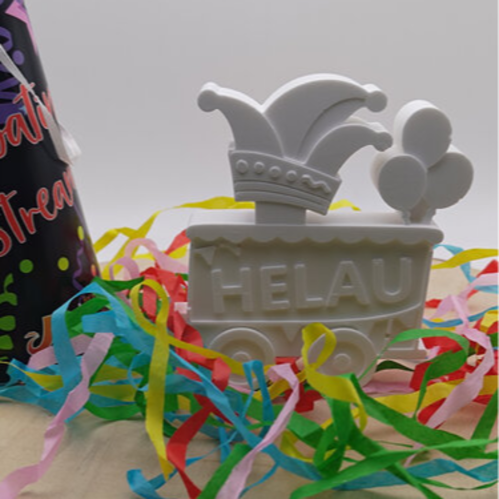 Karneval Anhänger Helau aus Raysin als dekorativer Anhänger für Karneval, Fasching, Geschenkverpackungen und kreative DIY Dekorationsideen
