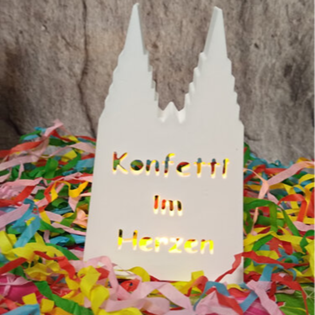 Ballonlicht Kölner Dom mit Konfetti Herz aus Raysin als dekorative Leuchtdeko für Karneval, Köln Deko und moderne Wohndekoration