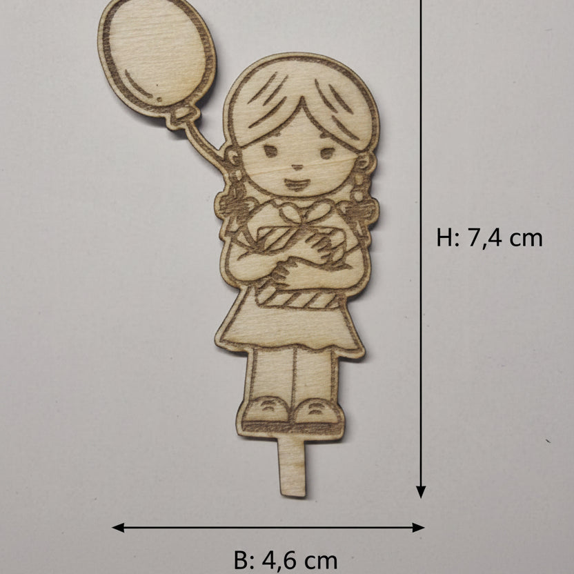 Detailansicht der gelaserten Personen und Figuren aus 2 mm Holz für individuelle Dekoteller und Geburtstagsteller.