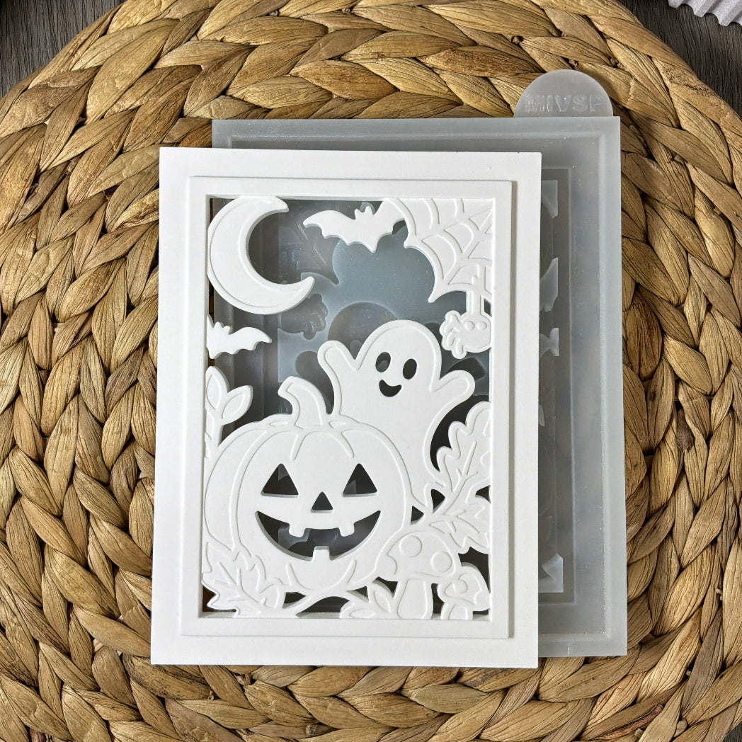 Silikonform Laterne Geist zum Gießen mit Raysin, Beton, Gips, Keramikpulver und Resin für schaurig-schöne Halloween-Dekoration.