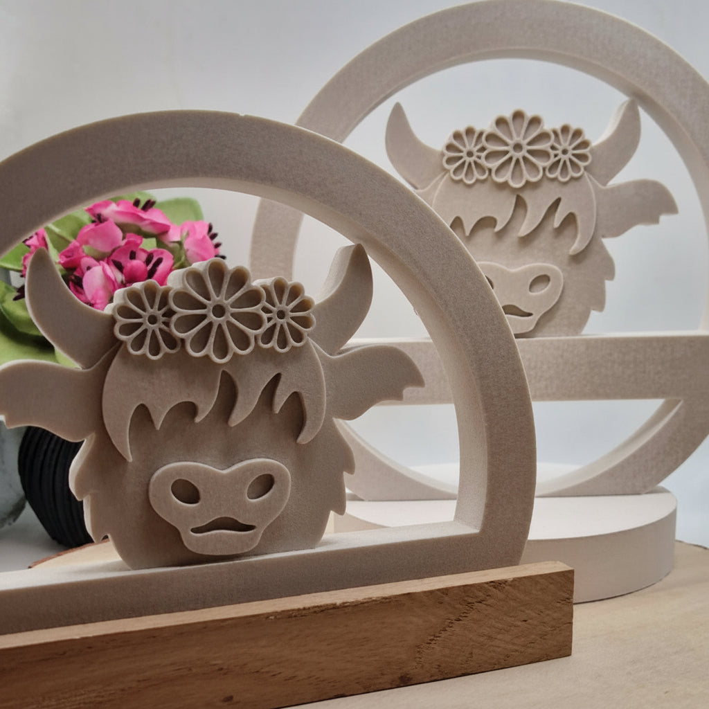 Loop Highland Kuh aus Raysin als rustikale Landhausdekoration, Tierdeko und kreative Geschenkidee für Kuhliebhaber und Bauernhof Fans