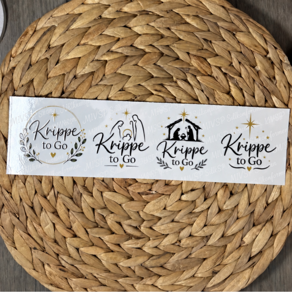 Rub-On Krippe to Go mit vier weihnachtlichen Motiven auf einem Bogen