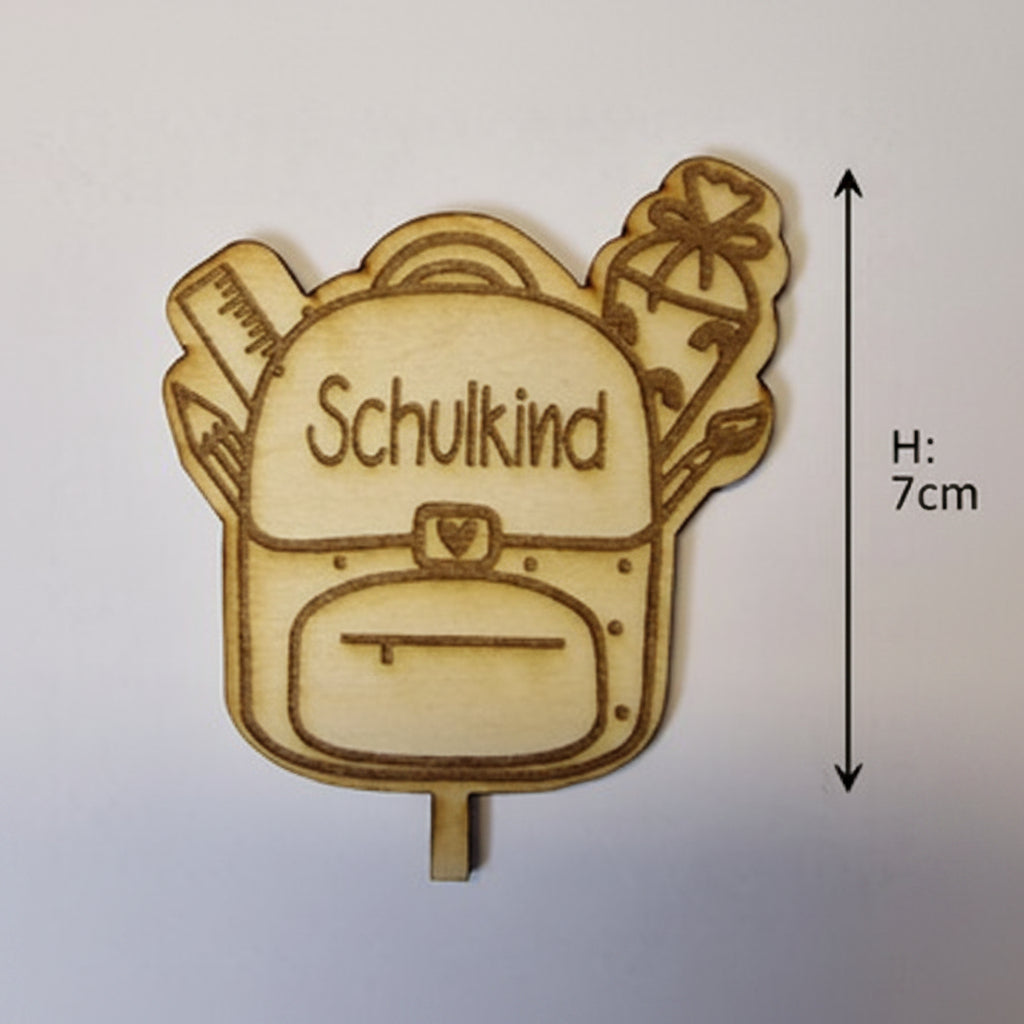 Schulstart Holzmotiv aus 2 mm Holz als dekoratives Element für Geburtstagsteller und Dekoteller
