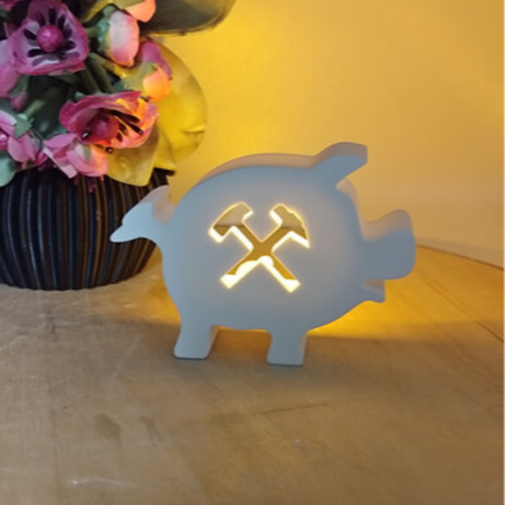 Detailansicht der Silikonform Ballonlicht Schwein mit Ruhrpott Motiv für kreative Gießprojekte aus Raysin, Beton, Gips und Keramikpulver