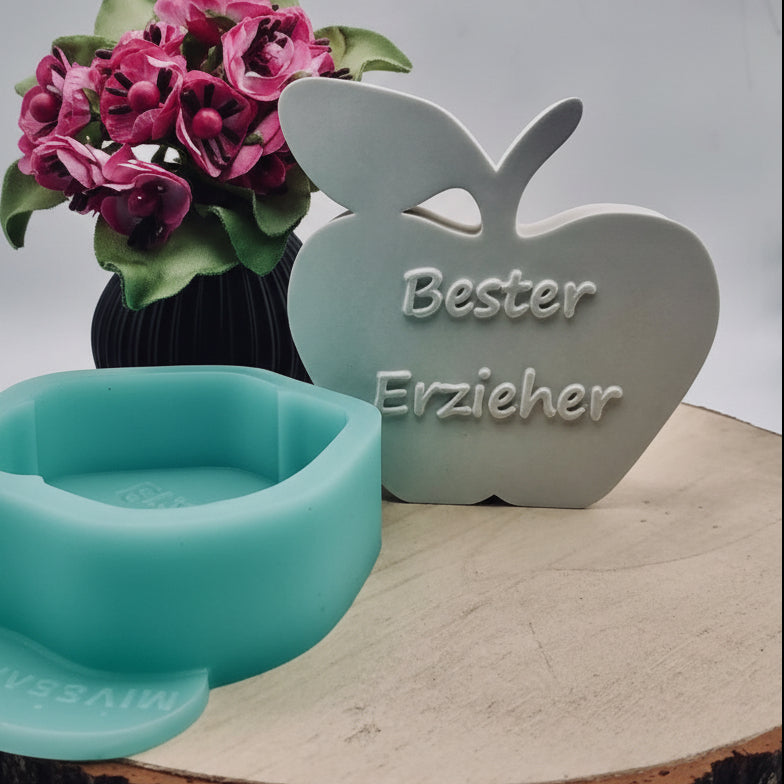 Silikonform Gießform Apfel Erzieher zum Gießen von kreativer DIY Deko aus Raysin, Beton oder Gips