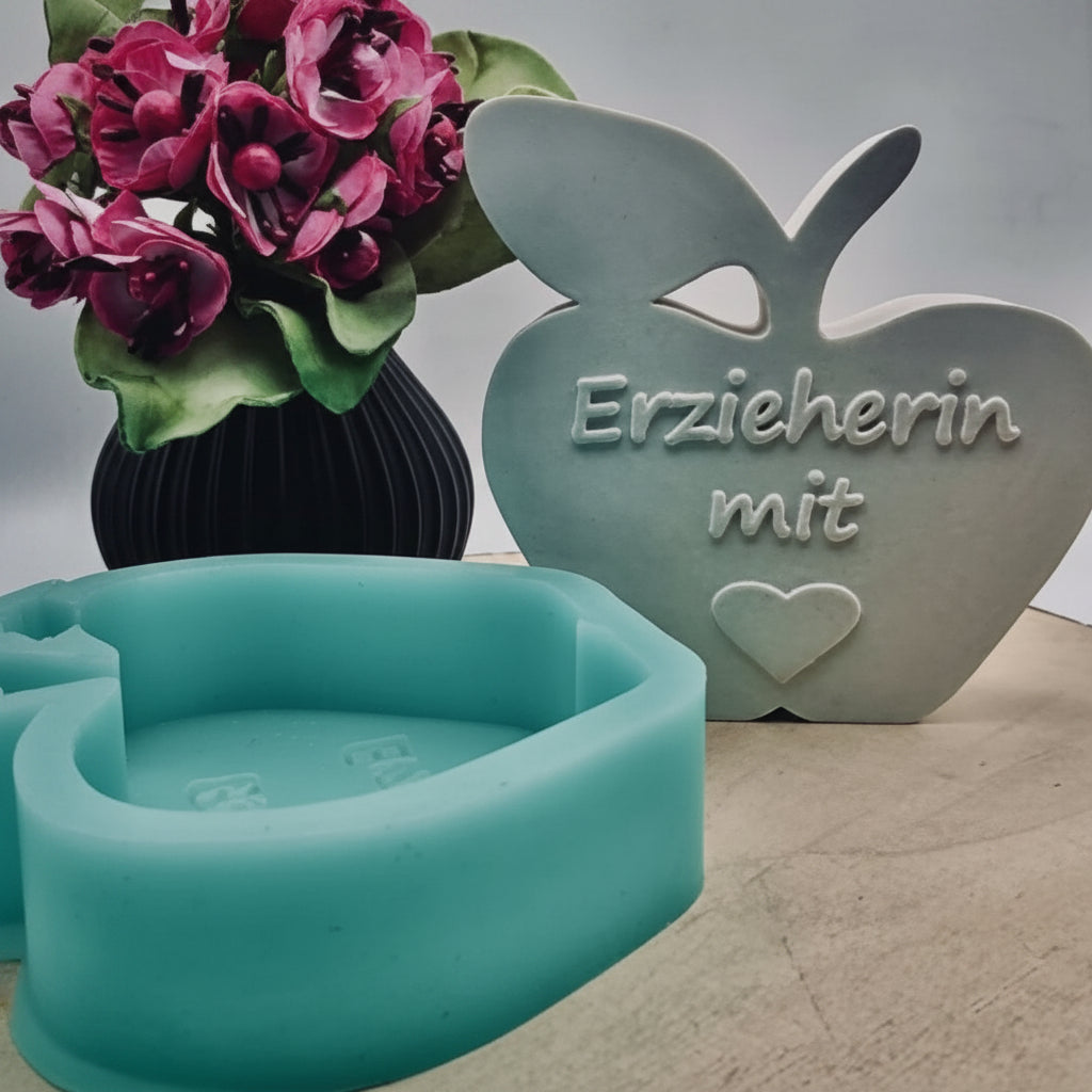 Silikonform Gießform Apfel Erzieherin zum Gießen von kreativer DIY Deko aus Raysin, Beton oder Gips