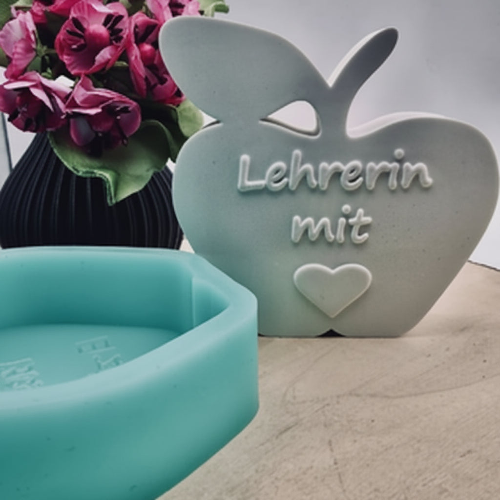 Silikonform Gießform Apfel Lehrerin zum Gießen von kreativer DIY Deko aus Raysin, Beton oder Gips
