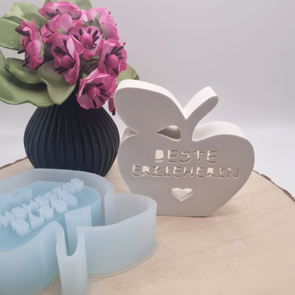 Silikonform Ballonlicht Apfel Beste Erzieherin für Raysin, Beton, Gips und Keramikpulver – kreative Gießform für persönliche Geschenke und Dekoration als Dankeschön