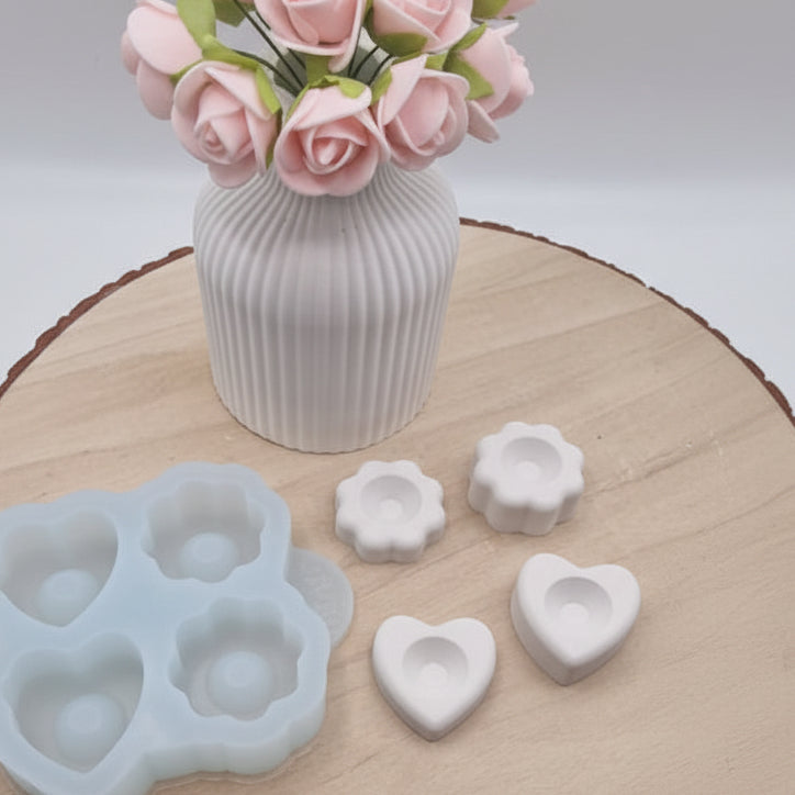 Silikonform Ballonlicht Halterung Herz Blume zum Gießen mit Raysin, Beton, Gips oder Keramikpulver für kreative DIY Deko und Lichtdeko.