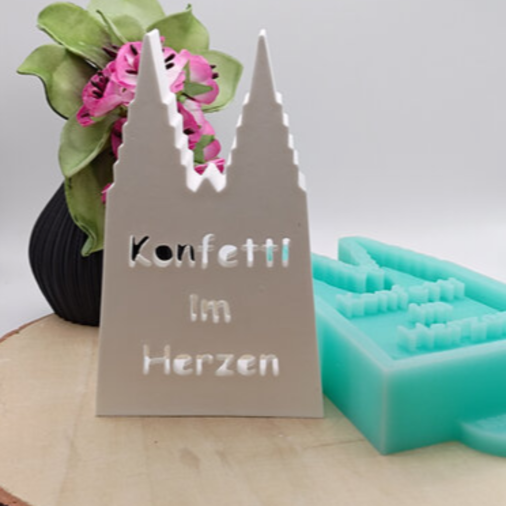 Silikonform Ballonlicht Kölner Dom mit Konfetti im Herzen für Raysin, Beton, Gips und Keramikpulver – kreative Gießform für Karneval Deko, Köln Deko und Leuchtdeko
