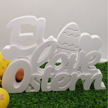 Silikonform Schriftzug Ei love Ostern zum Gießen von frühlingshafter DIY Deko aus Raysin, Beton oder Gips