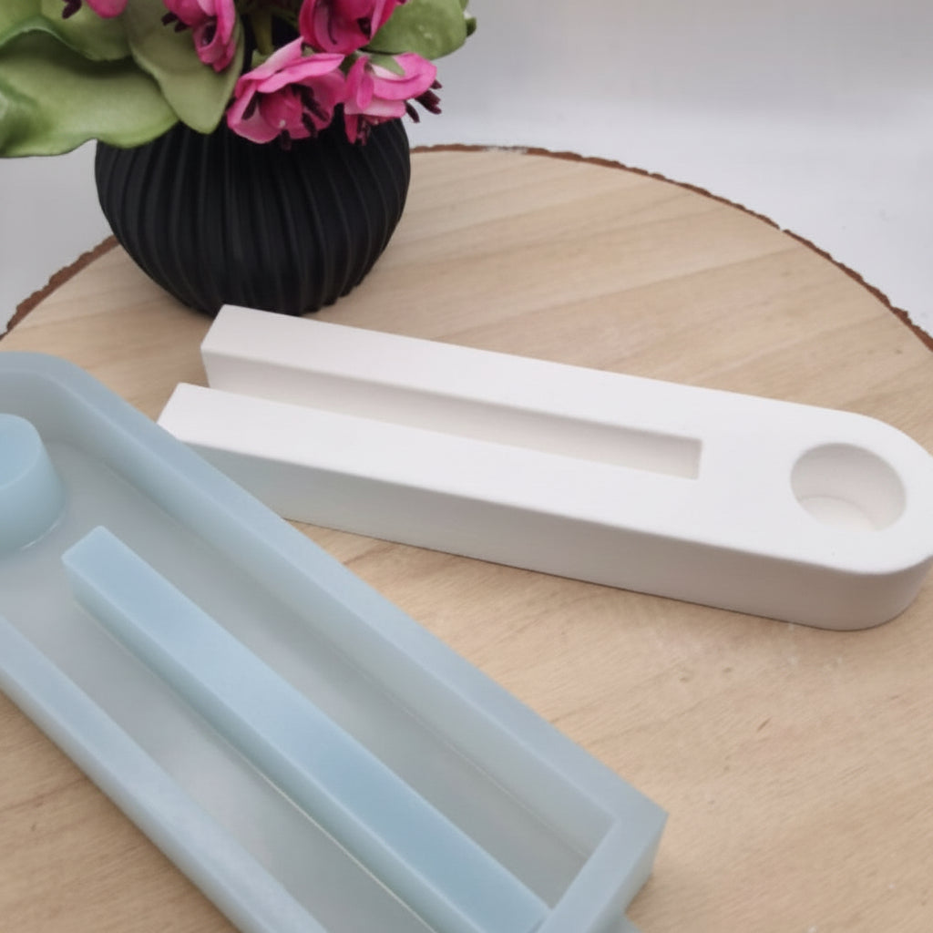 Silikonform Einschieber Halterung mit Stabkerzenloch und breitem Steg 1,5 cm für Raysin, Beton, Gips und Keramikpulver – dekorative Gießform für Kerzendeko und kreative DIY Projekte