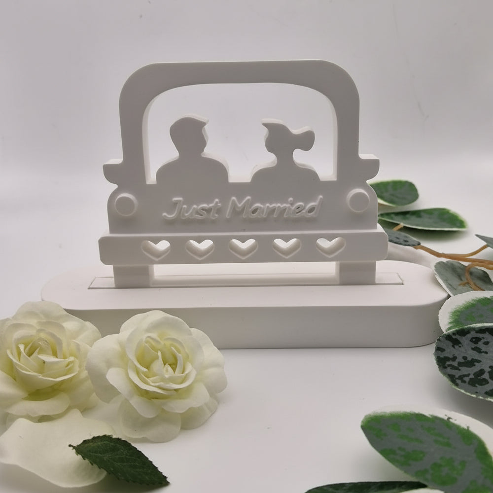 Silikonform Gießform Einschieber Just Married zum Gießen von Hochzeitsdeko aus Raysin, Beton oder Gips
