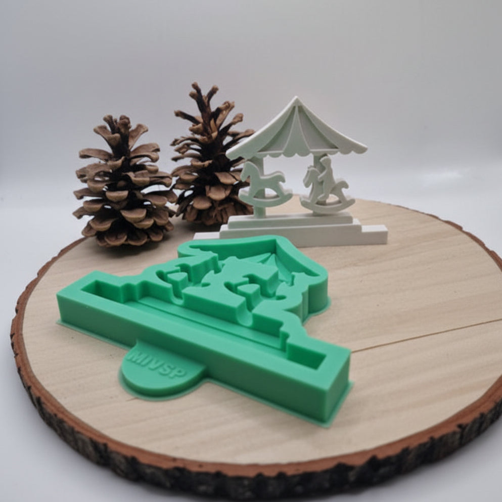 Silikonform Gießform Einschieber Karussell zum Gießen von kreativer Weihnachtsmarkt-Deko aus Raysin, Beton oder Gips