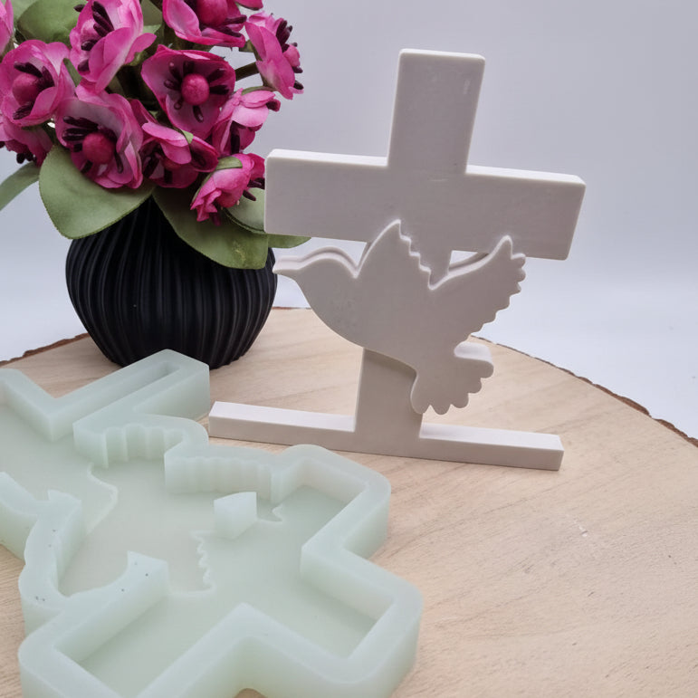 Silikonform Gießform Einschieber Kreuz mit Taube zum Gießen von kreativer Deko zur Kommunion, Taufe oder Konfirmation