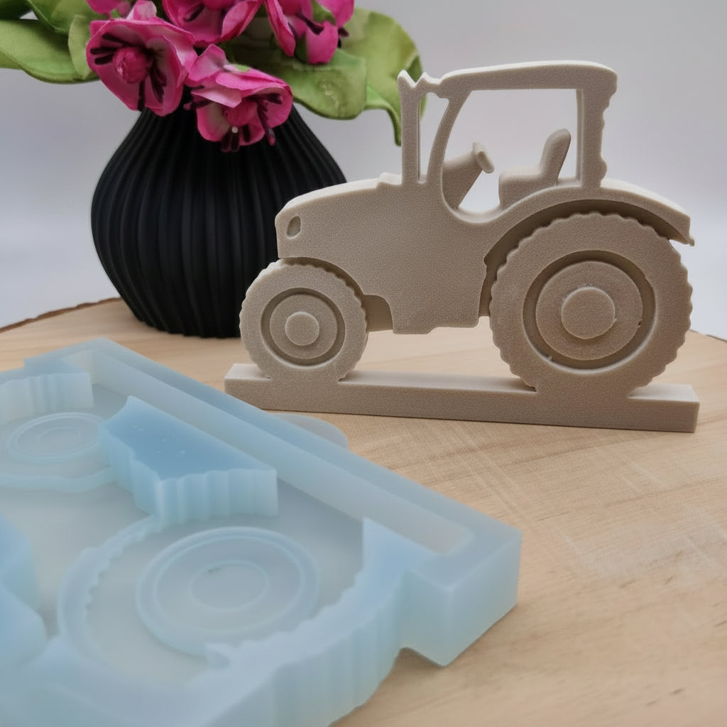 Silikonform Einschieber Traktor für Raysin, Beton, Gips und Keramikpulver – kreative Gießform für Bauernhof Dekoration, Landhausdeko und DIY Gießprojekte