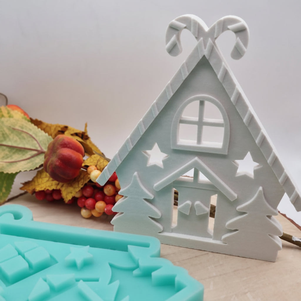 Silikonform Gießform Einschieber Zuckerstangenhaus zum Gießen von kreativer Weihnachtsdeko aus Raysin, Beton oder Gips