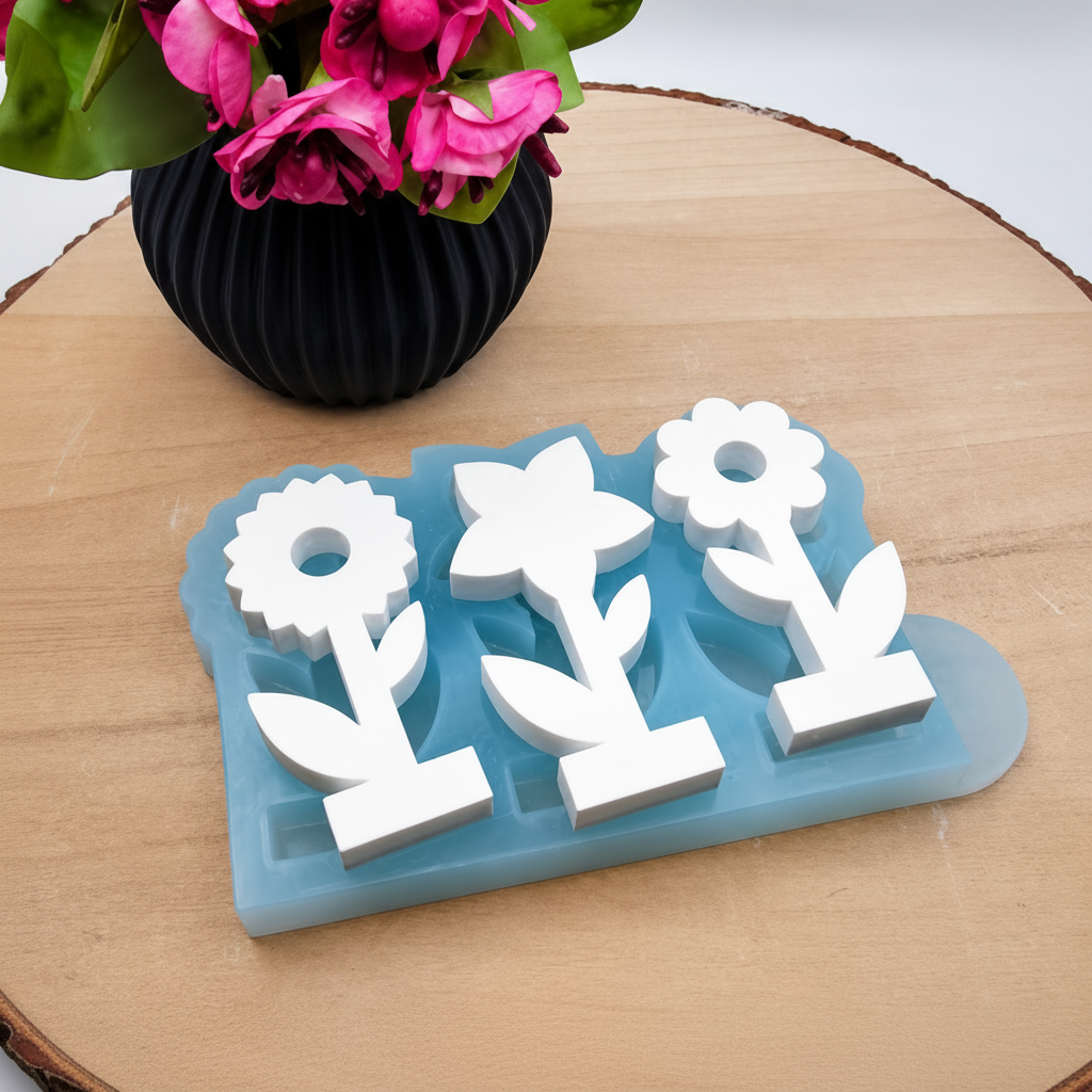 Silikonform Einstecker Blume Motiv Nr 3 für Raysin, Beton, Gips und Keramikpulver – dekorative Gießform für Blumenstecker, Frühlingsdeko und kreative DIY Projekte